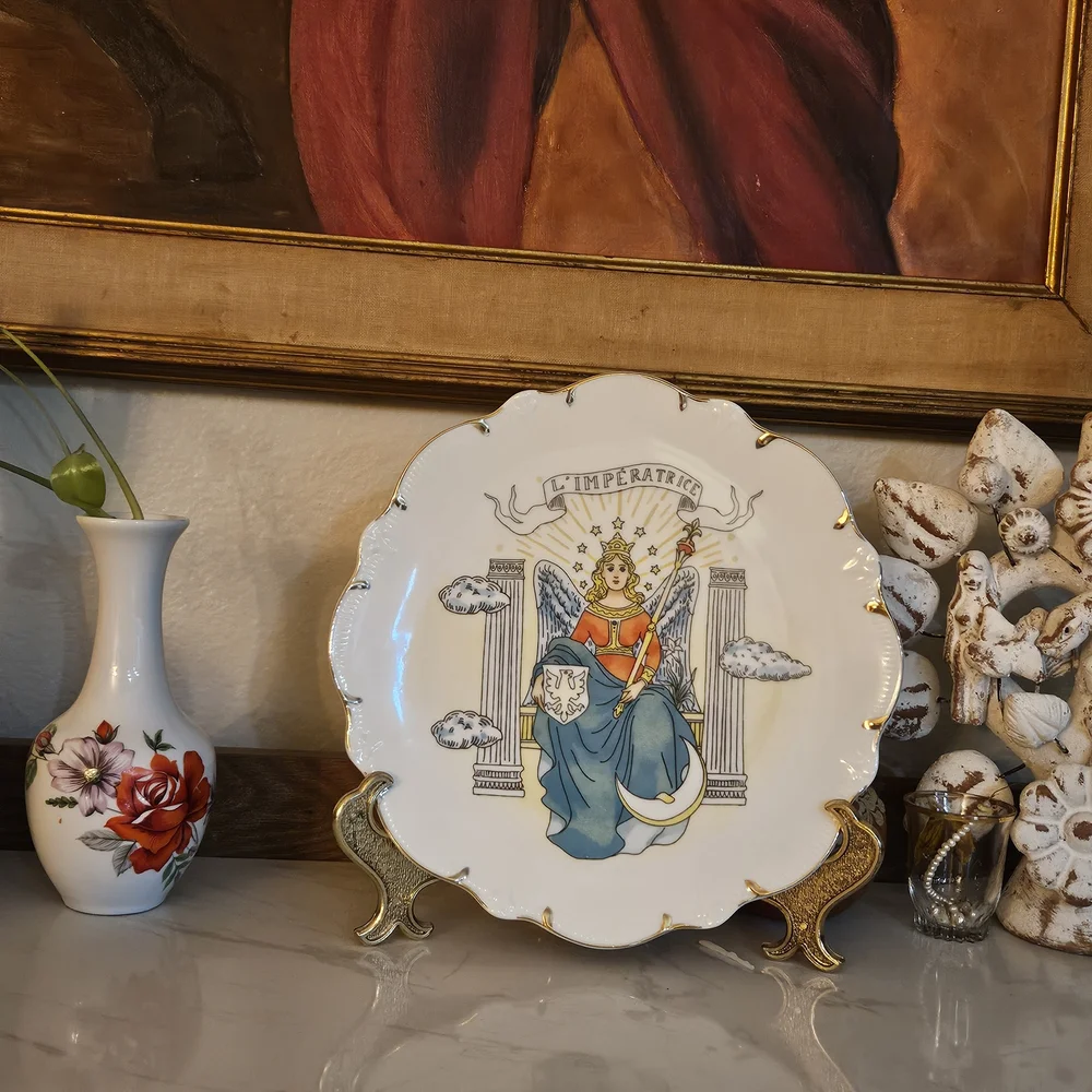 Anthropologie White Gold-Trimmed Tarot Plate 'La Force' - Picture 7 of 8